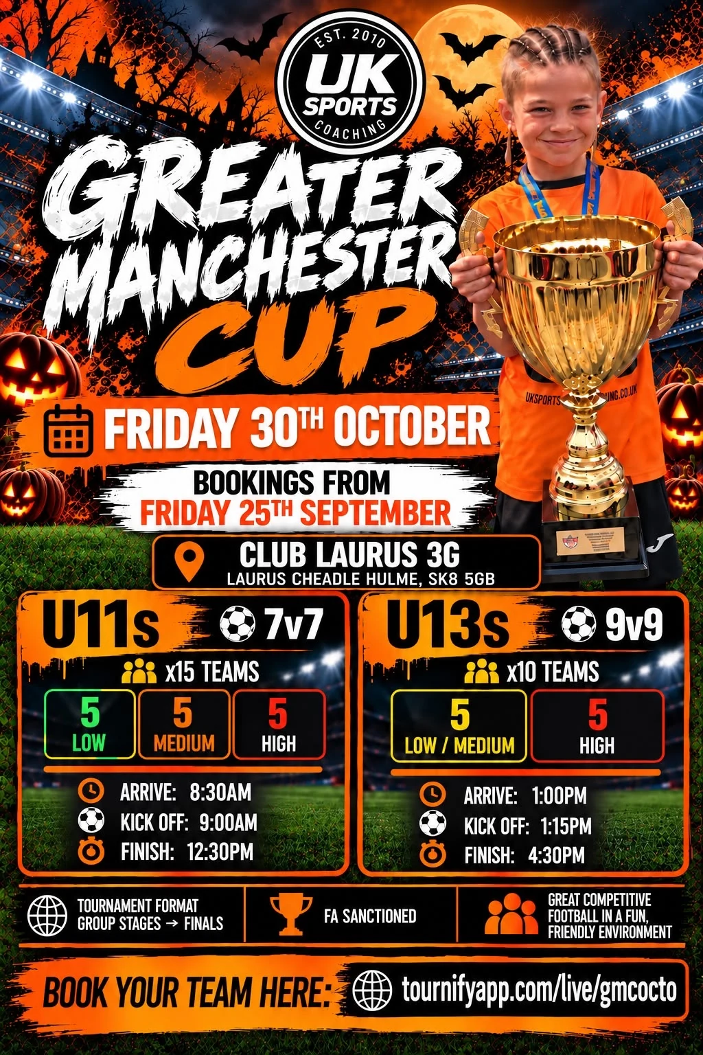 Greater Manchester Cup October 2026 poster for U11s and U13s