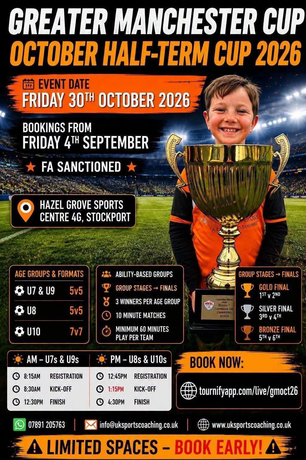 Greater Manchester Cup October 2026 poster for U7s, U8s, U9s and U10s